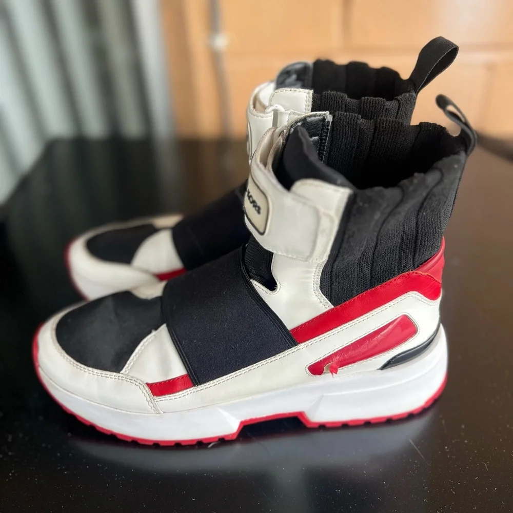 Michael Kors Black and White High-Top Sneakers with Red Accents - Picture 3 of 16